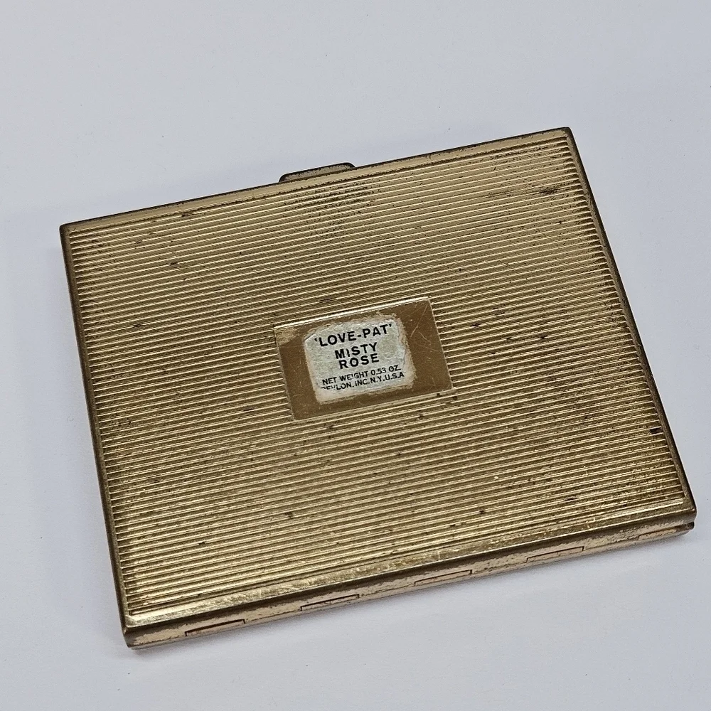 VINTAGE Revlon Love Pat Misty Rose Gold-Tone Rectangle Compact Puff